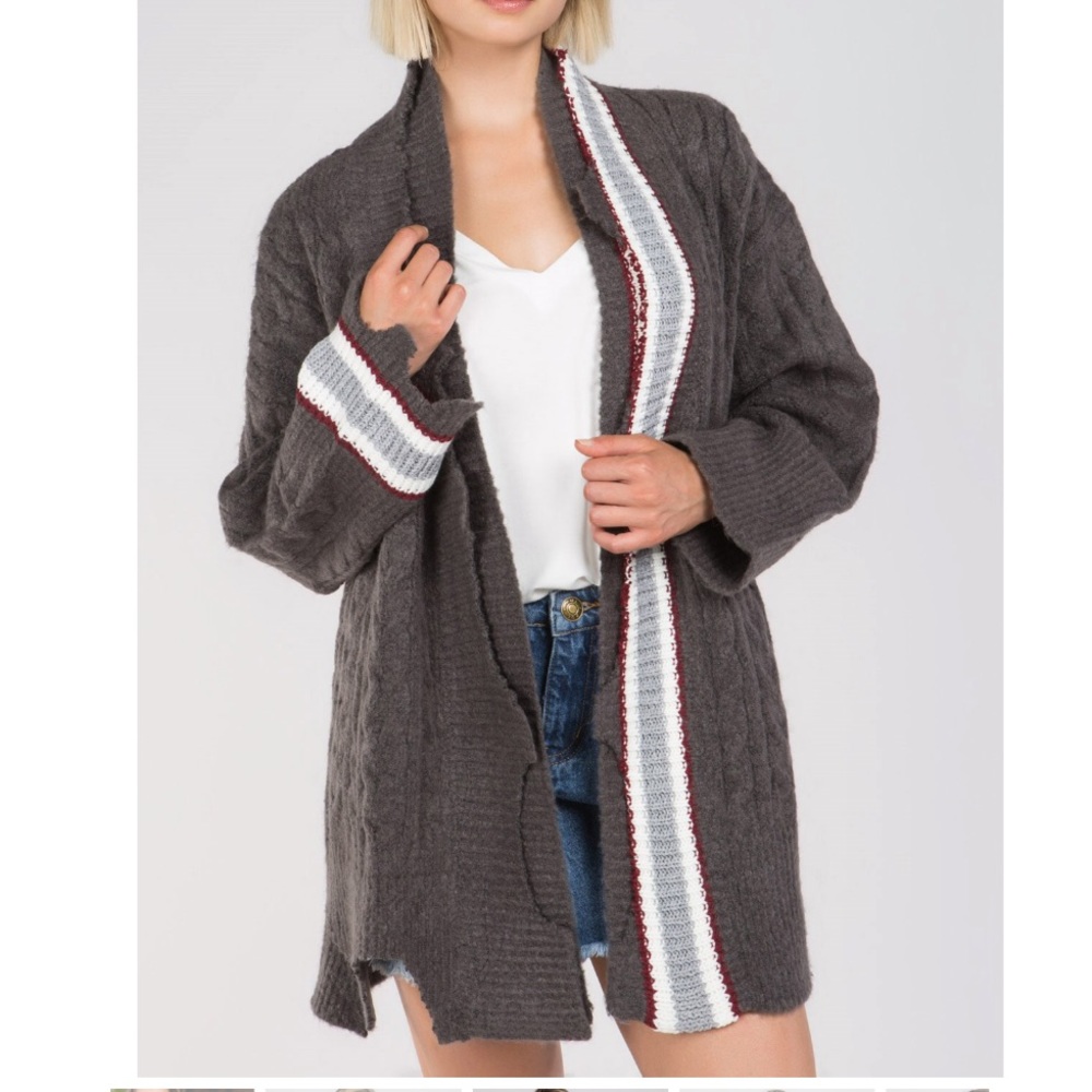 Charcoal Distressed Varsity Soft cozy Cardigan